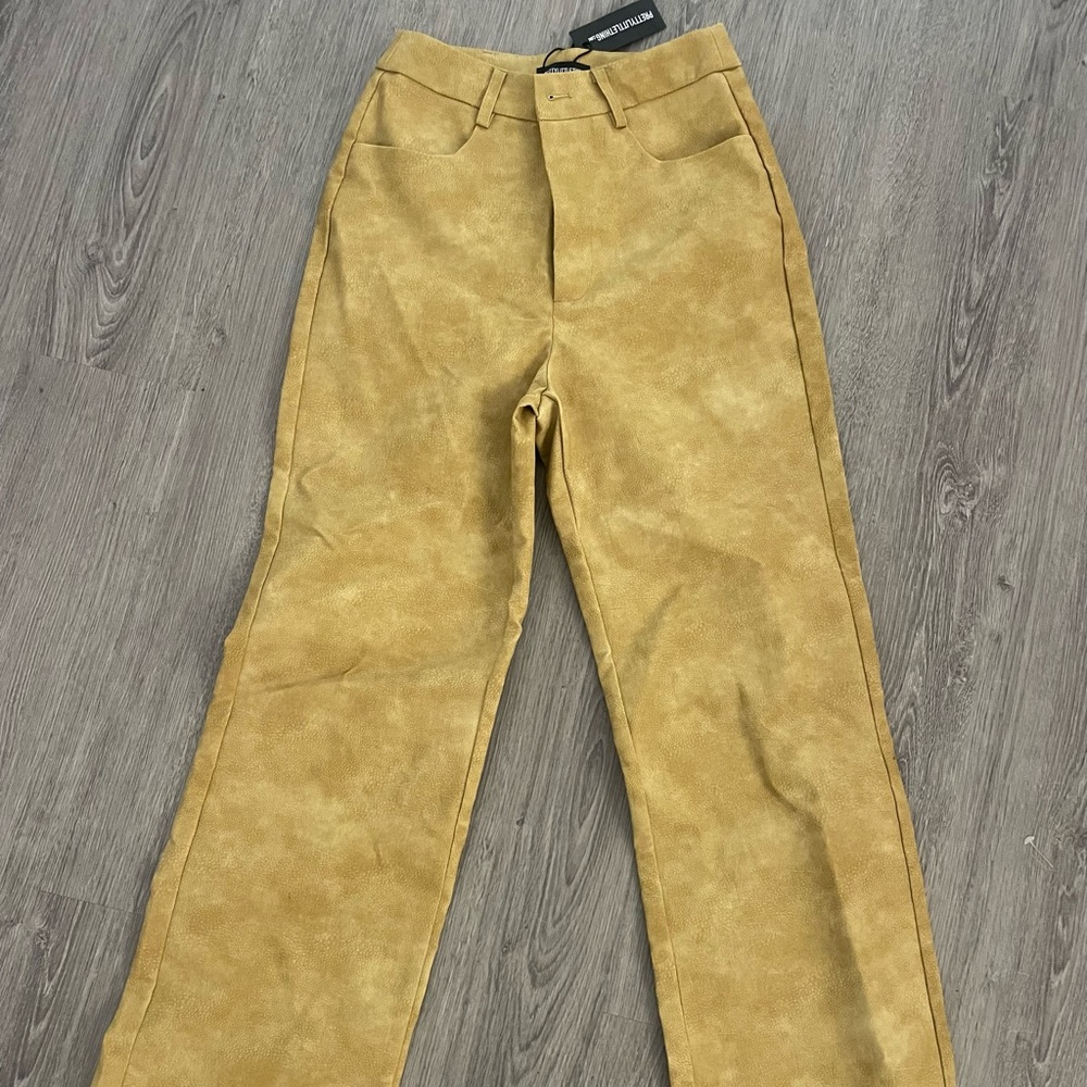 Pretty Little Thing Washed Faux Leather Straight Leg Trouser